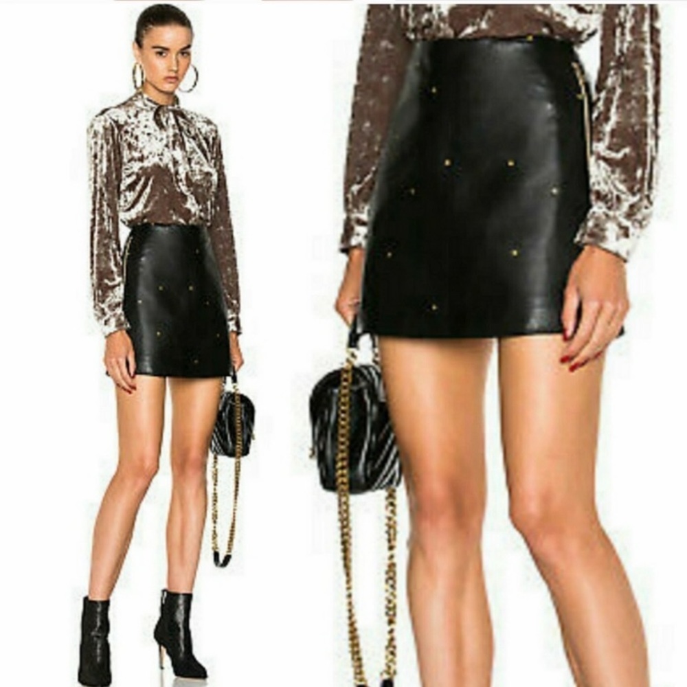L’Agence lamb leather mini skirt
